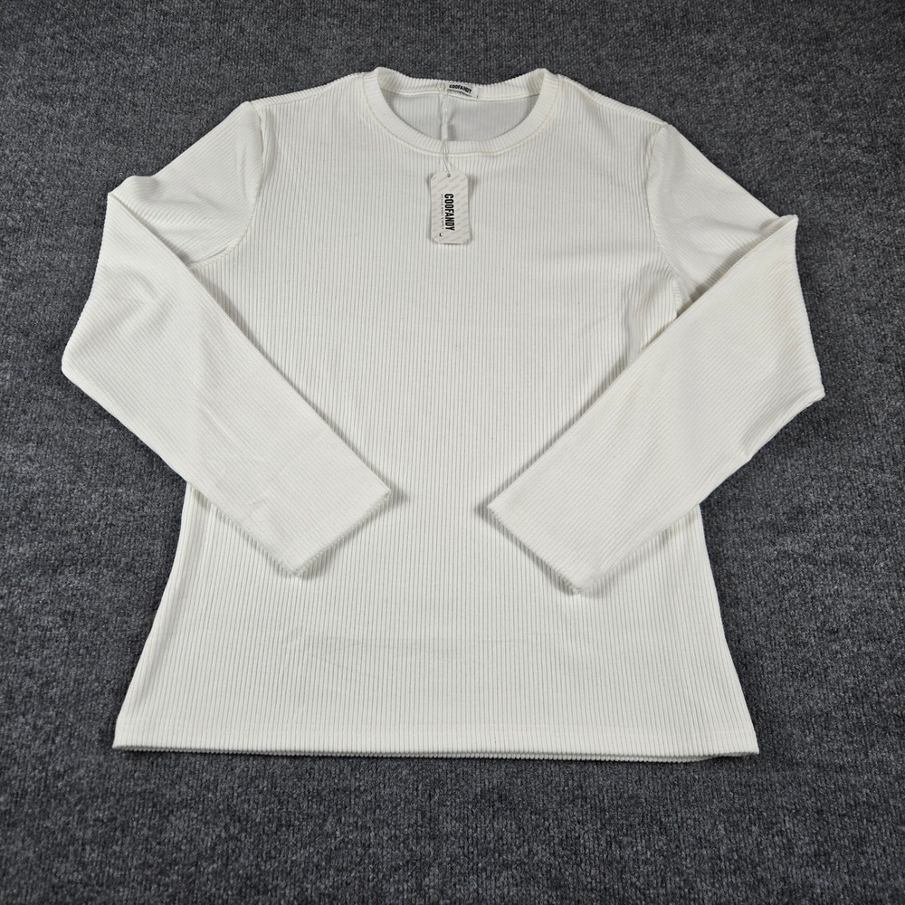 COOFANDY Ribbed Long Sleeve Shirt Mens Large White NWT Crew Neck Casual Top